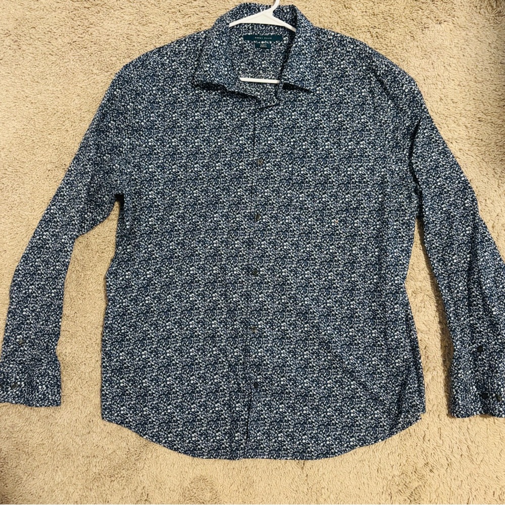 Perry Ellis Navy Floral Men's Casual Shirt